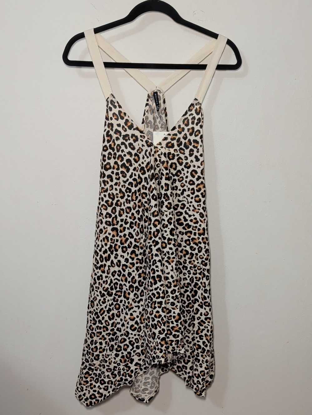 Raviya Leopard Print Swim Cover-up Dress Cream Black Handkerchief Hem NEW Size M